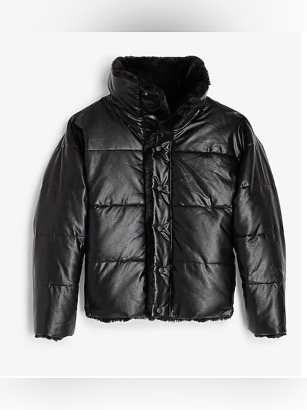 Express- reversible vegan leather and faux fur puffer